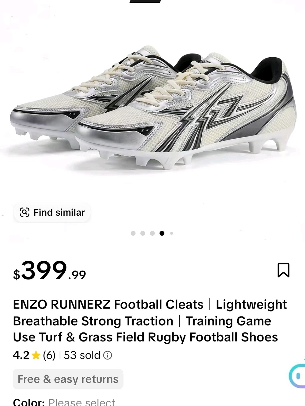 ENZO RUNNERZ Men's White & Silver Football Cleats